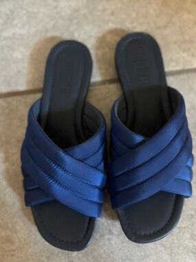 Camper Navy Blue Quilted Cross-Strap Slide Sandals